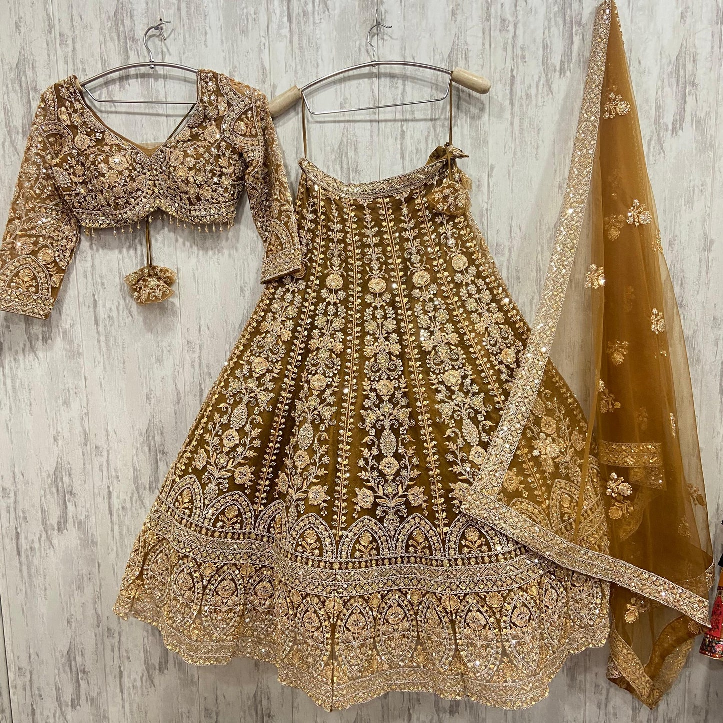 Awesome golden brown crop top Lehenga