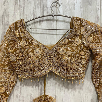 Awesome golden brown crop top Lehenga