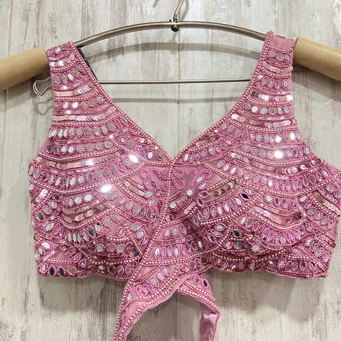 Mirror work Gold fish cut crop top Lehenga