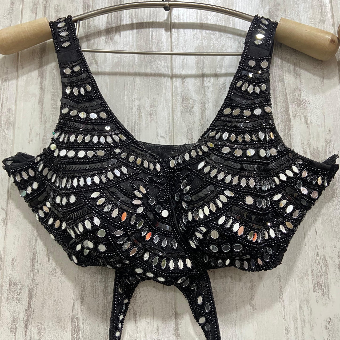 Mirror work Gold fish cut crop top Lehenga