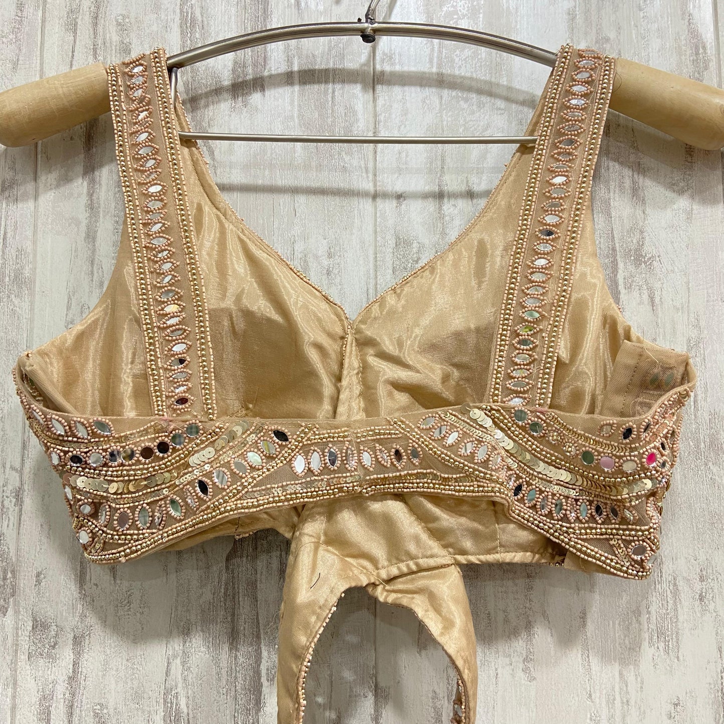 Mirror work Gold fish cut crop top Lehenga