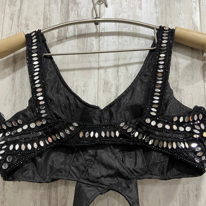 Mirror work Gold fish cut crop top Lehenga