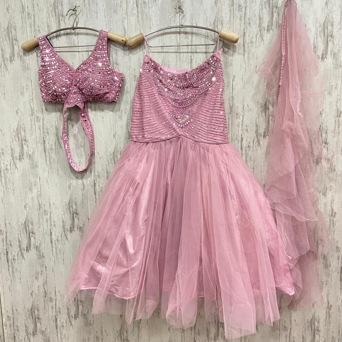 Mirror work Gold fish cut crop top Lehenga