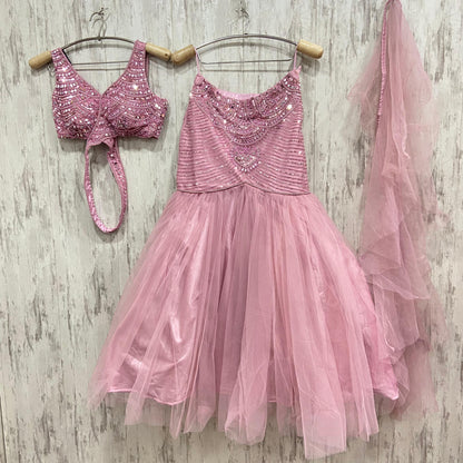 Mirror work Gold fish cut crop top Lehenga