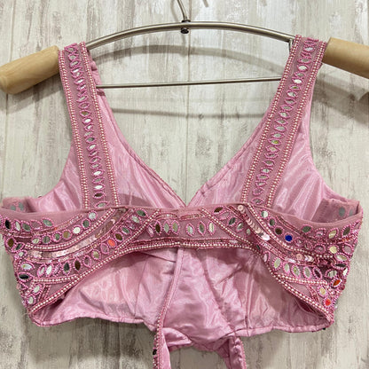 Mirror work Gold fish cut crop top Lehenga