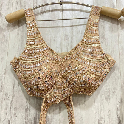 Mirror work Gold fish cut crop top Lehenga