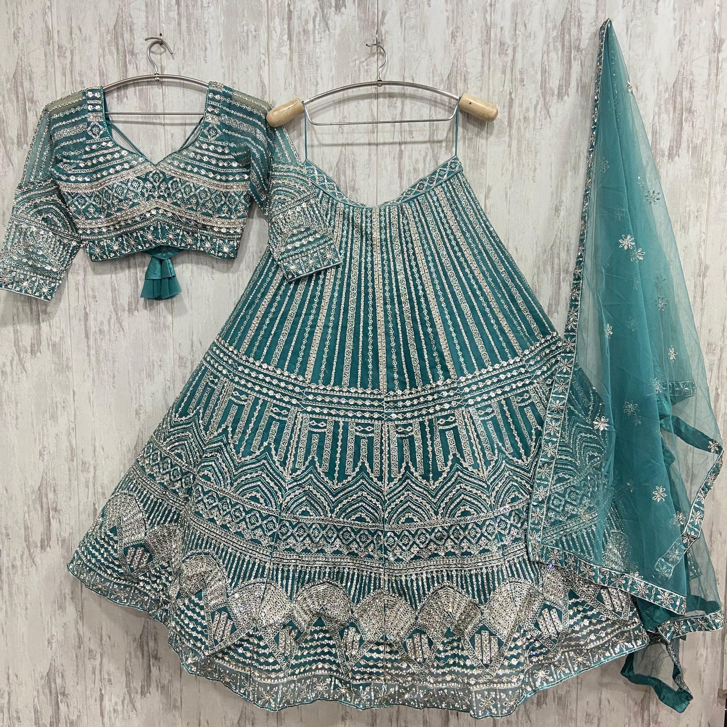 Charming green crop top Lehenga