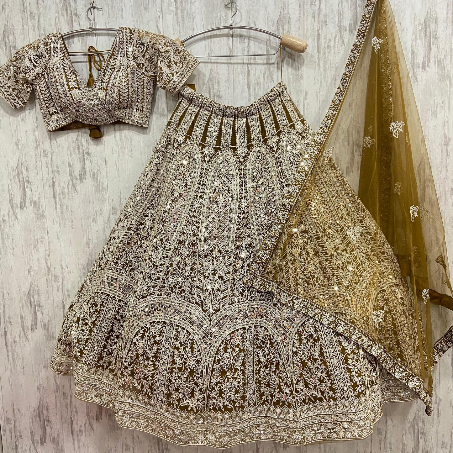 Attractive golden mustard crop top Lehenga