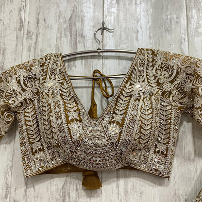 Attractive golden mustard crop top Lehenga