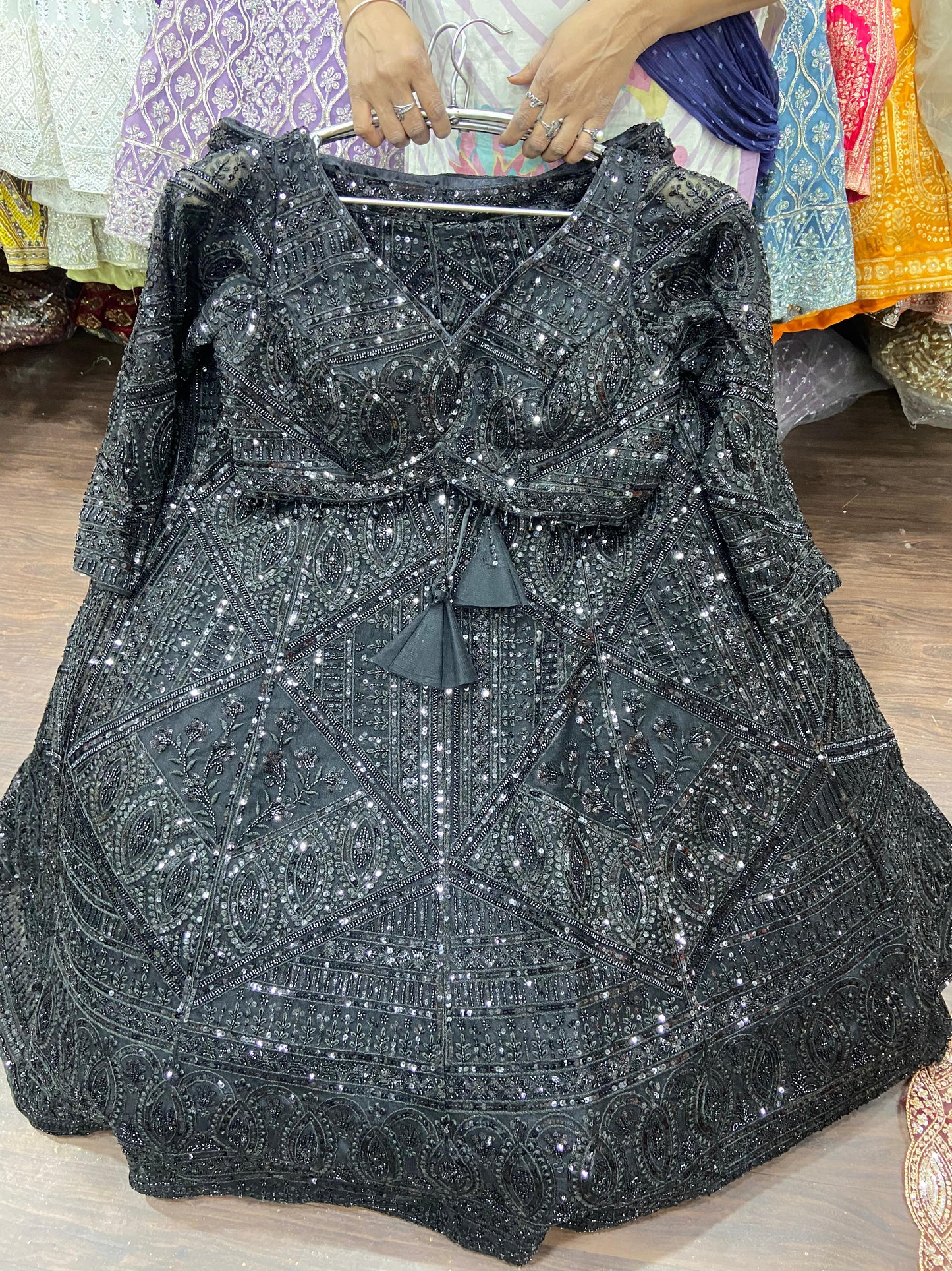 Tremendous navy blue on blue monotone crop top Lehenga