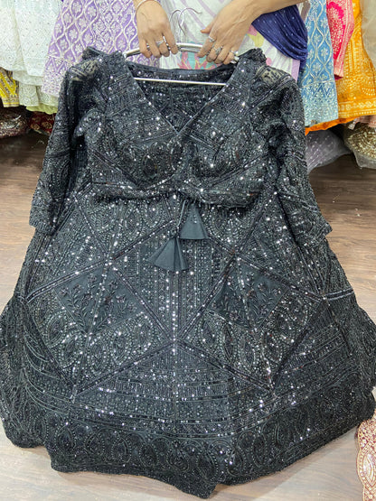 Tremendous navy blue on blue monotone crop top Lehenga