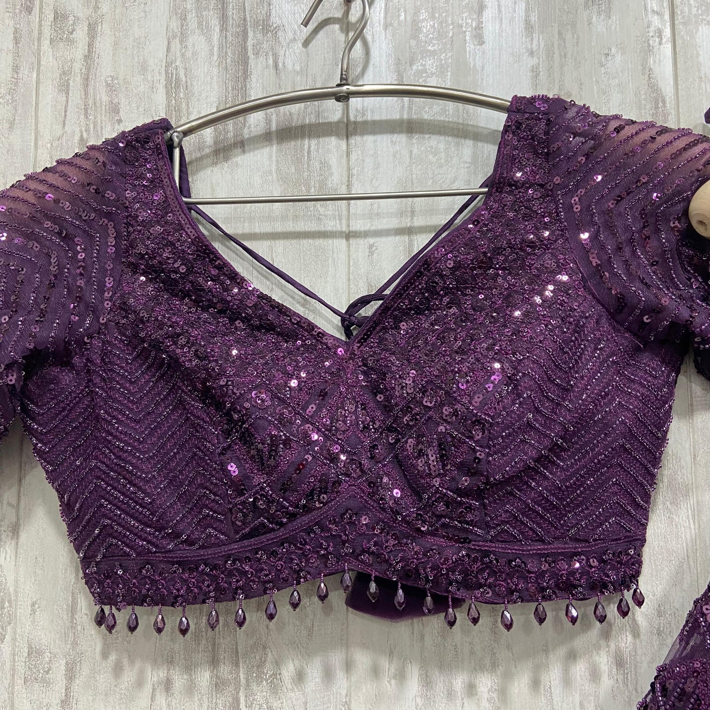 Eye catching purple on purple monotone crop top Lehenga