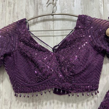 Eye catching purple on purple monotone crop top Lehenga