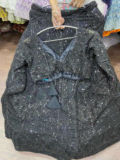 Tremendous navy blue on blue monotone crop top Lehenga