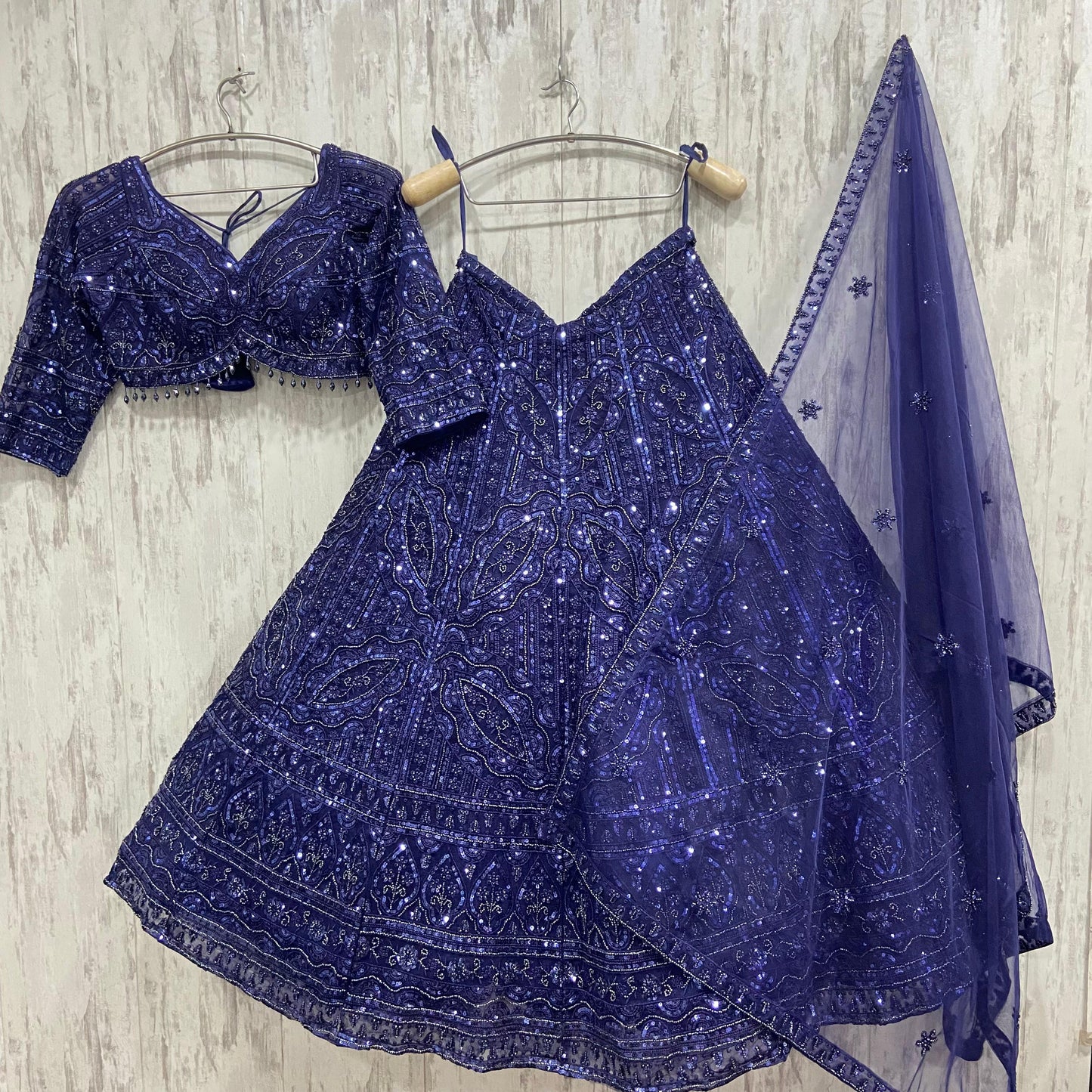 Elegant blue on blue monotone crop top Lehenga