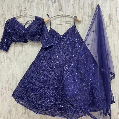 Elegant blue on blue monotone crop top Lehenga