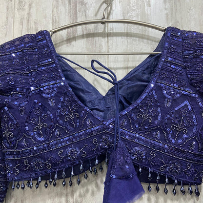 Elegant blue on blue monotone crop top Lehenga