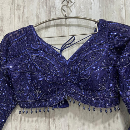 Elegant blue on blue monotone crop top Lehenga