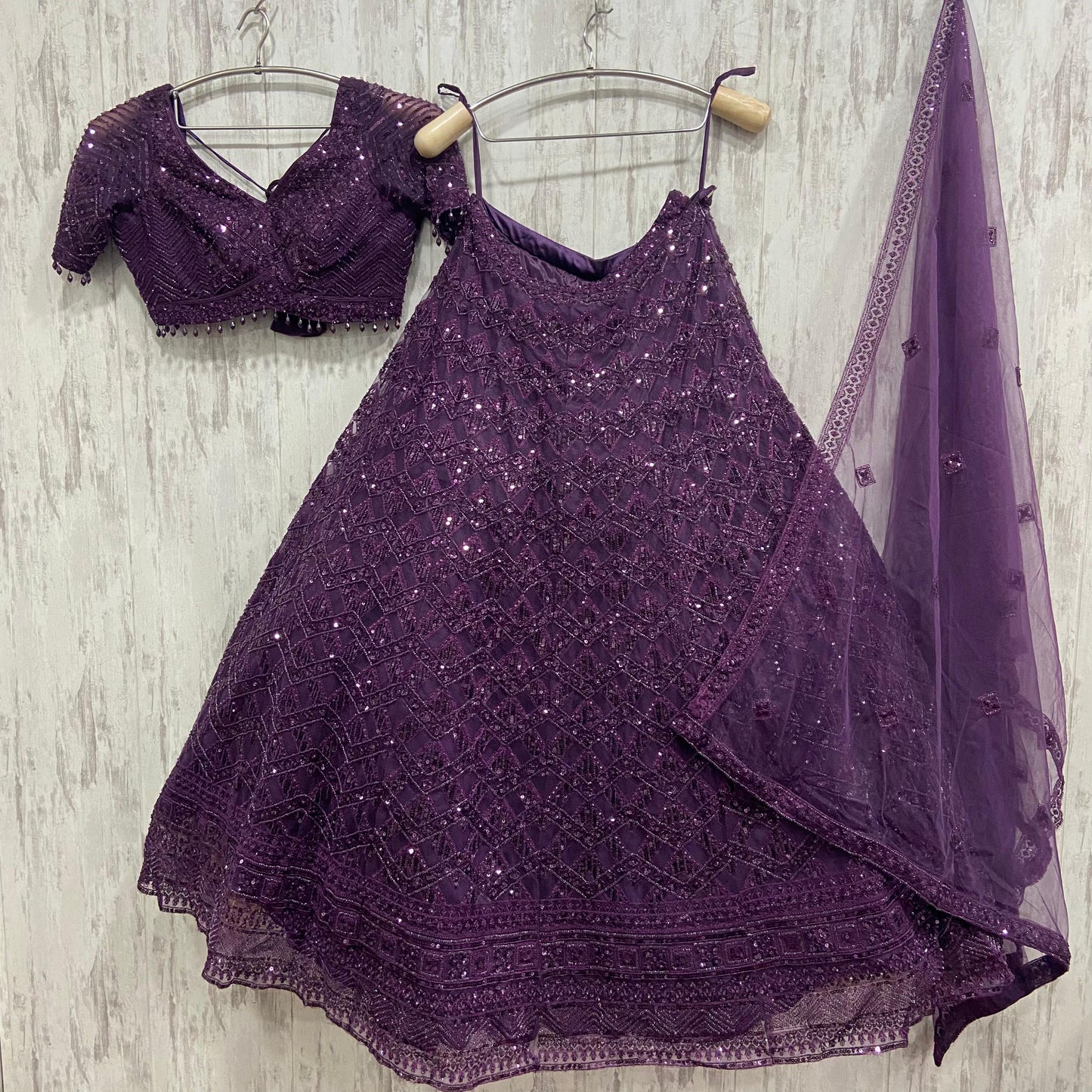 Eye catching purple on purple monotone crop top Lehenga