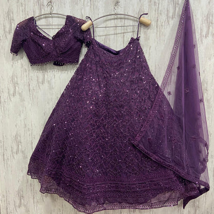 Eye catching purple on purple monotone crop top Lehenga
