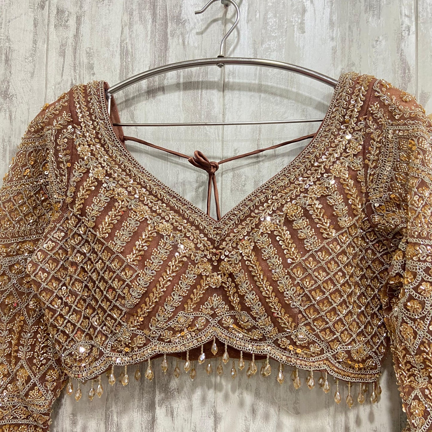 Orange rust peach mirror work crop top Lehenga