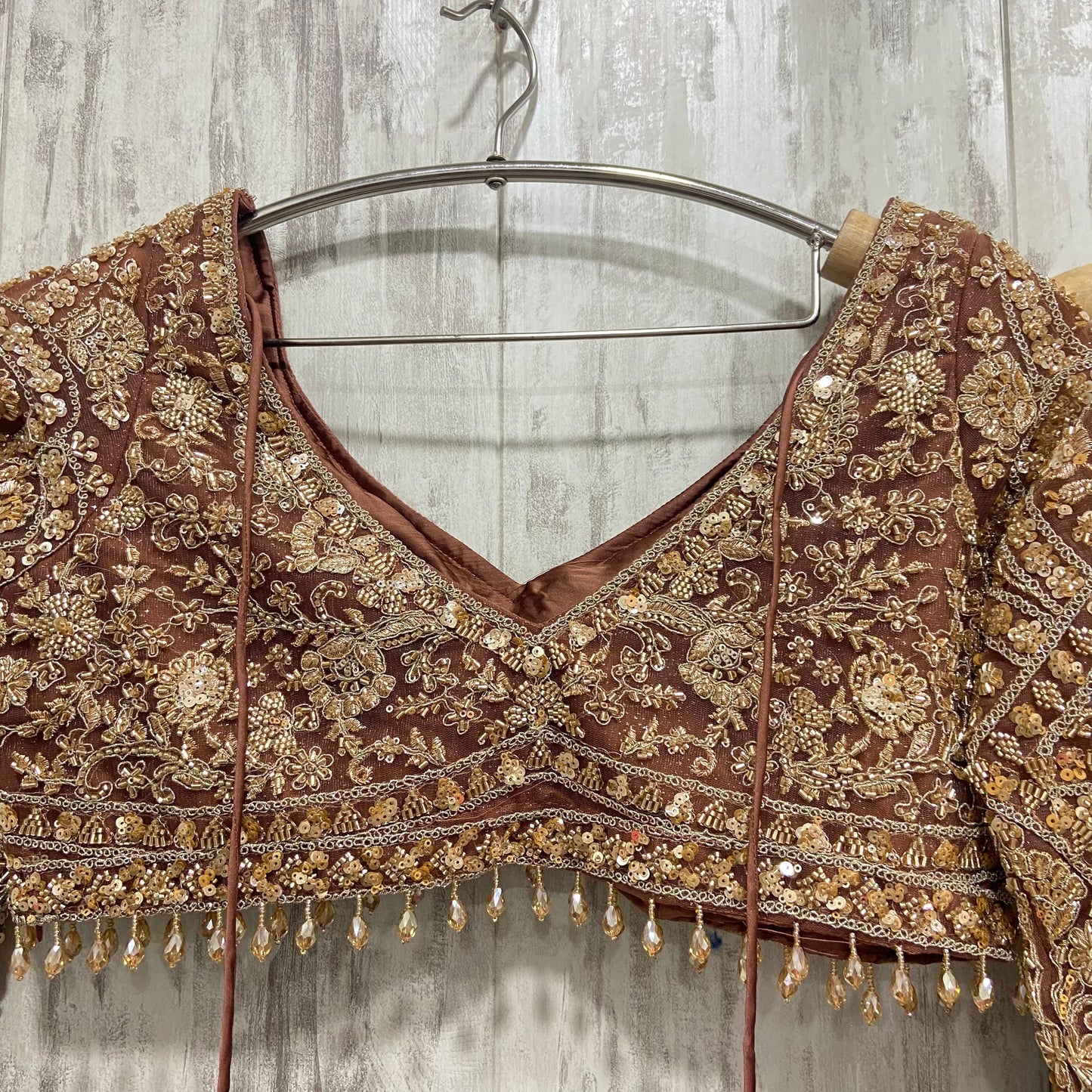 Awesome golden brown crop top Lehenga