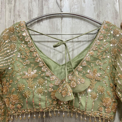 16 kali Heavy work Embellished green peacock crop top Lehenga