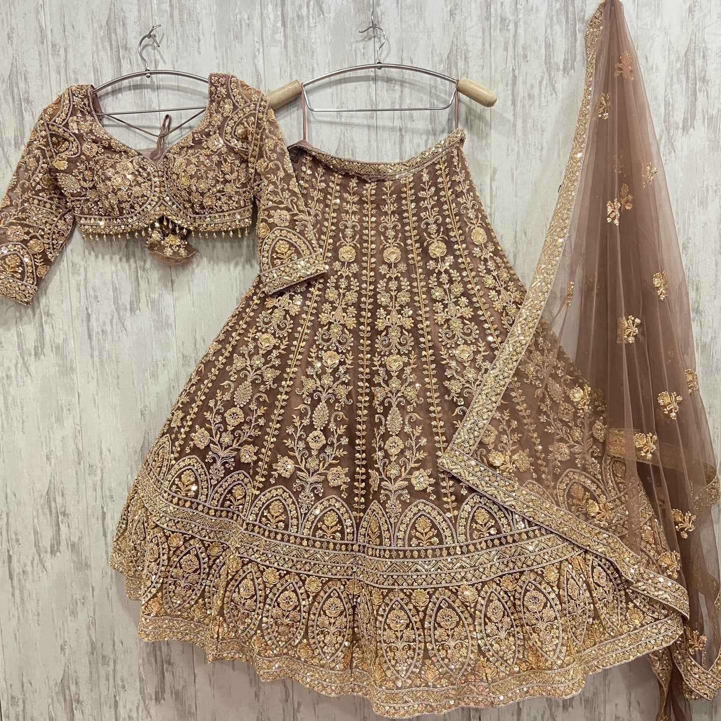 Awesome golden brown crop top Lehenga