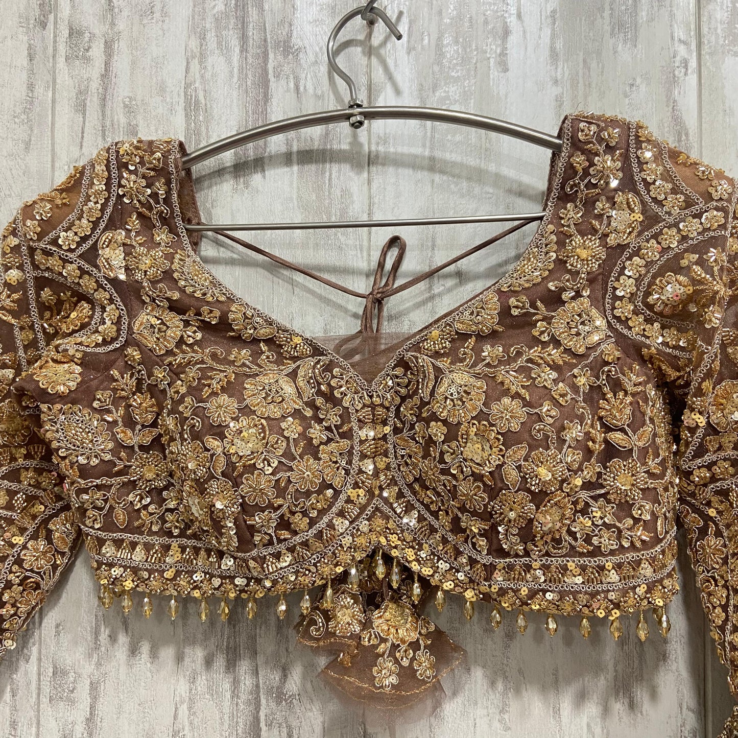 Awesome golden brown crop top Lehenga