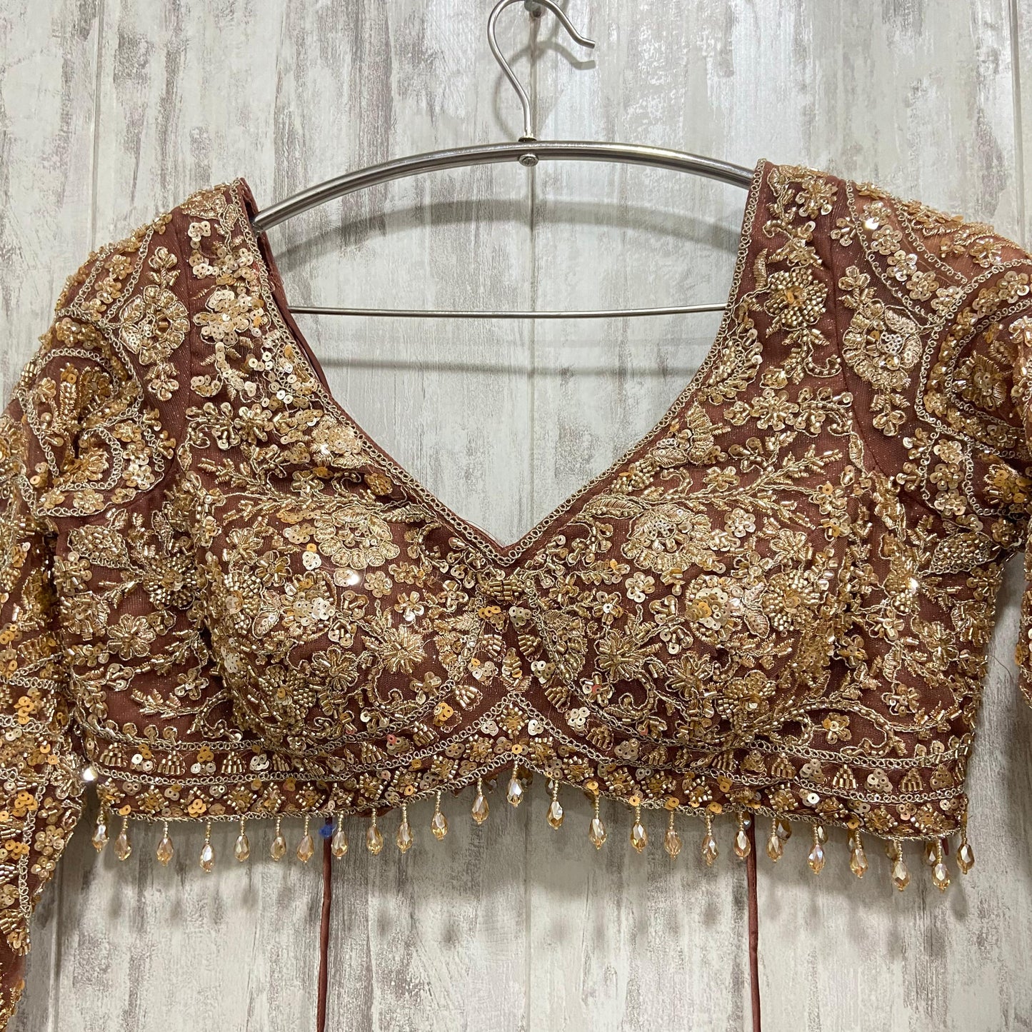 Awesome golden brown crop top Lehenga