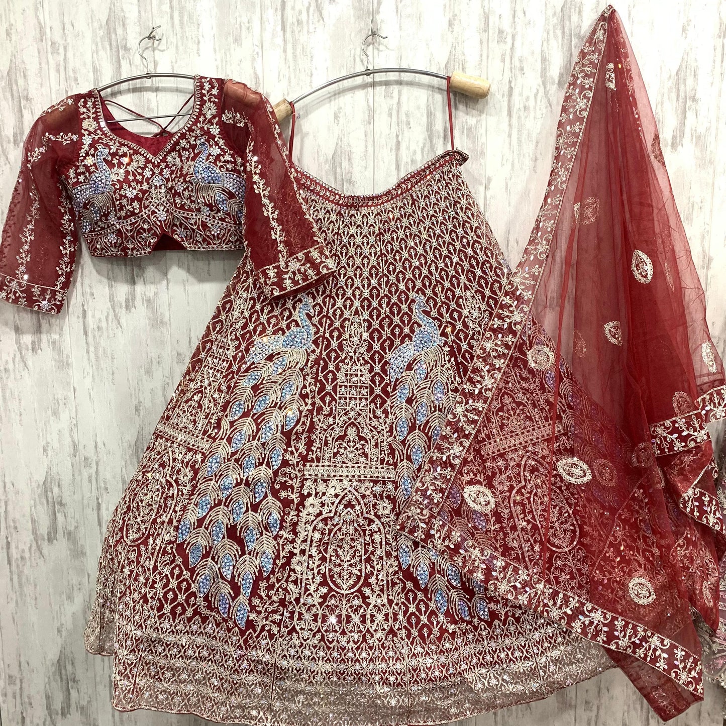 Pretty red peacock crop top Lehenga