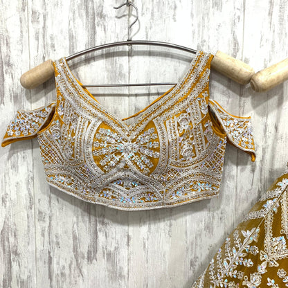 Designer yellow crop top Lehenga
