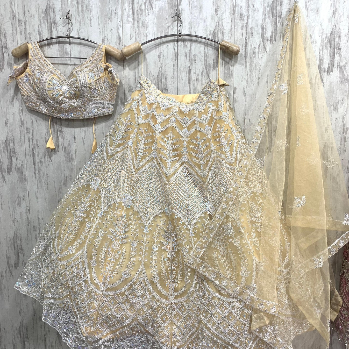 Designer yellow crop top Lehenga