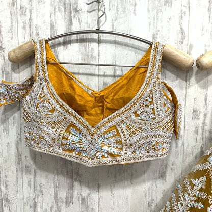 Designer yellow crop top Lehenga