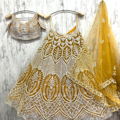 Designer yellow crop top Lehenga
