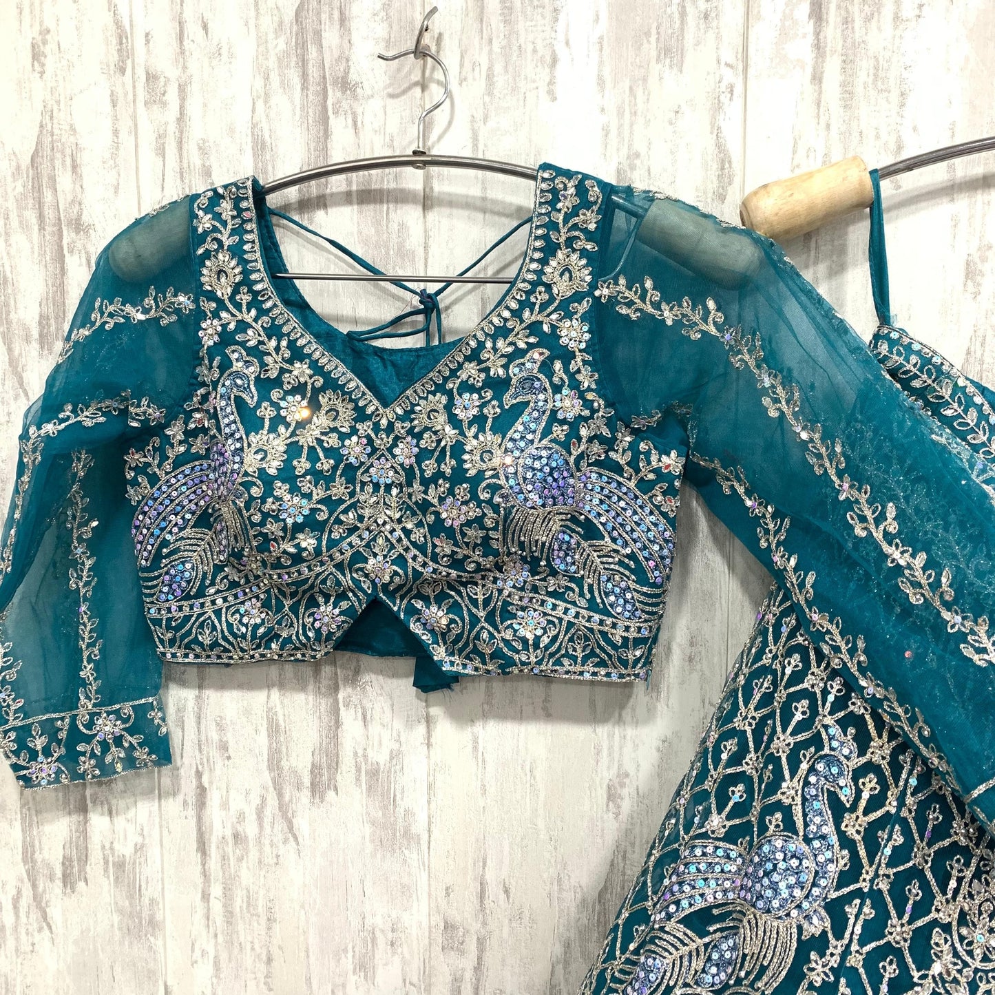 Pretty red peacock crop top Lehenga