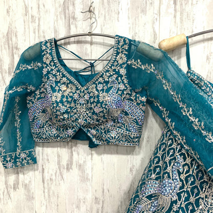 Pretty red peacock crop top Lehenga