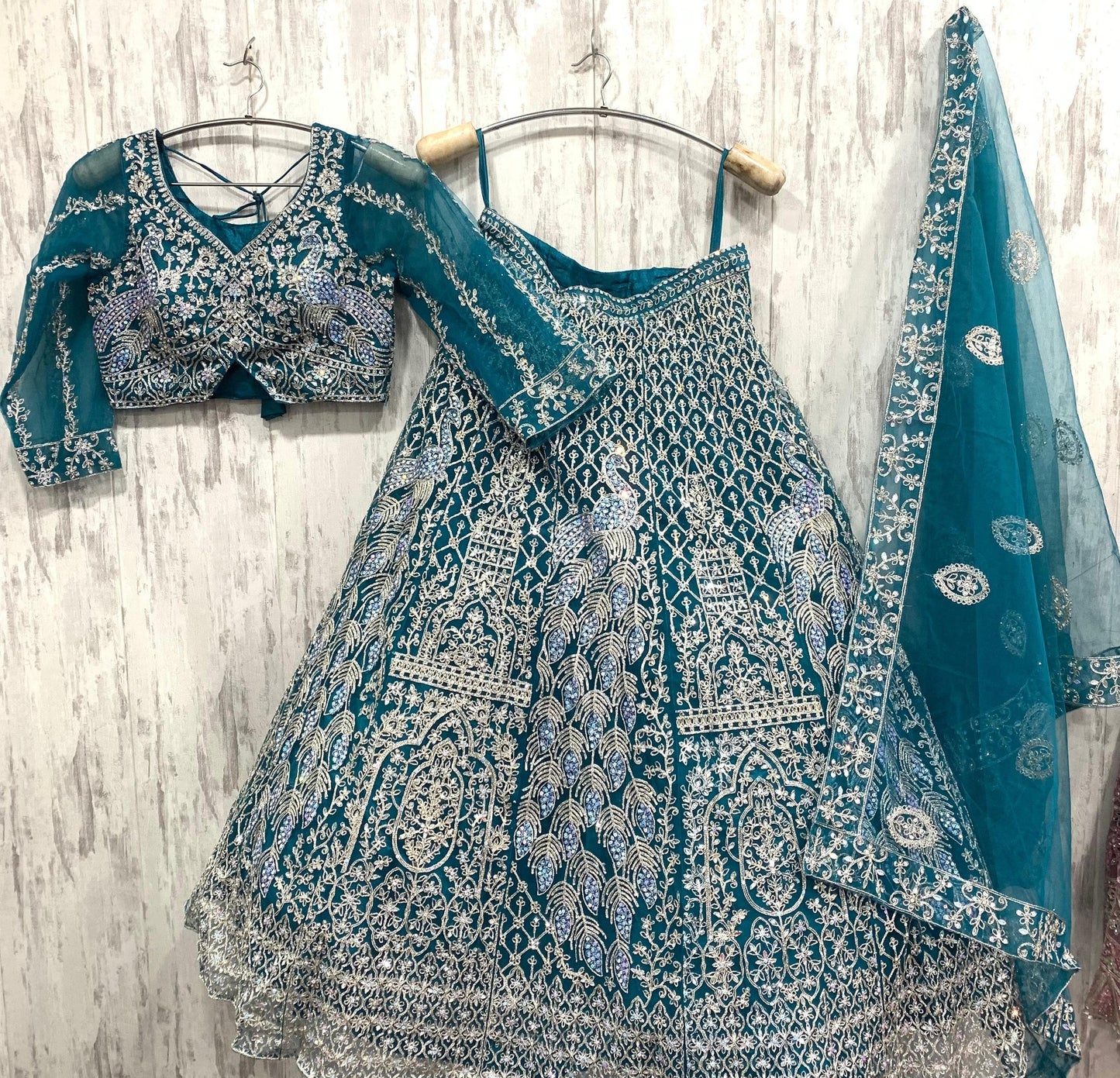 Pretty red peacock crop top Lehenga