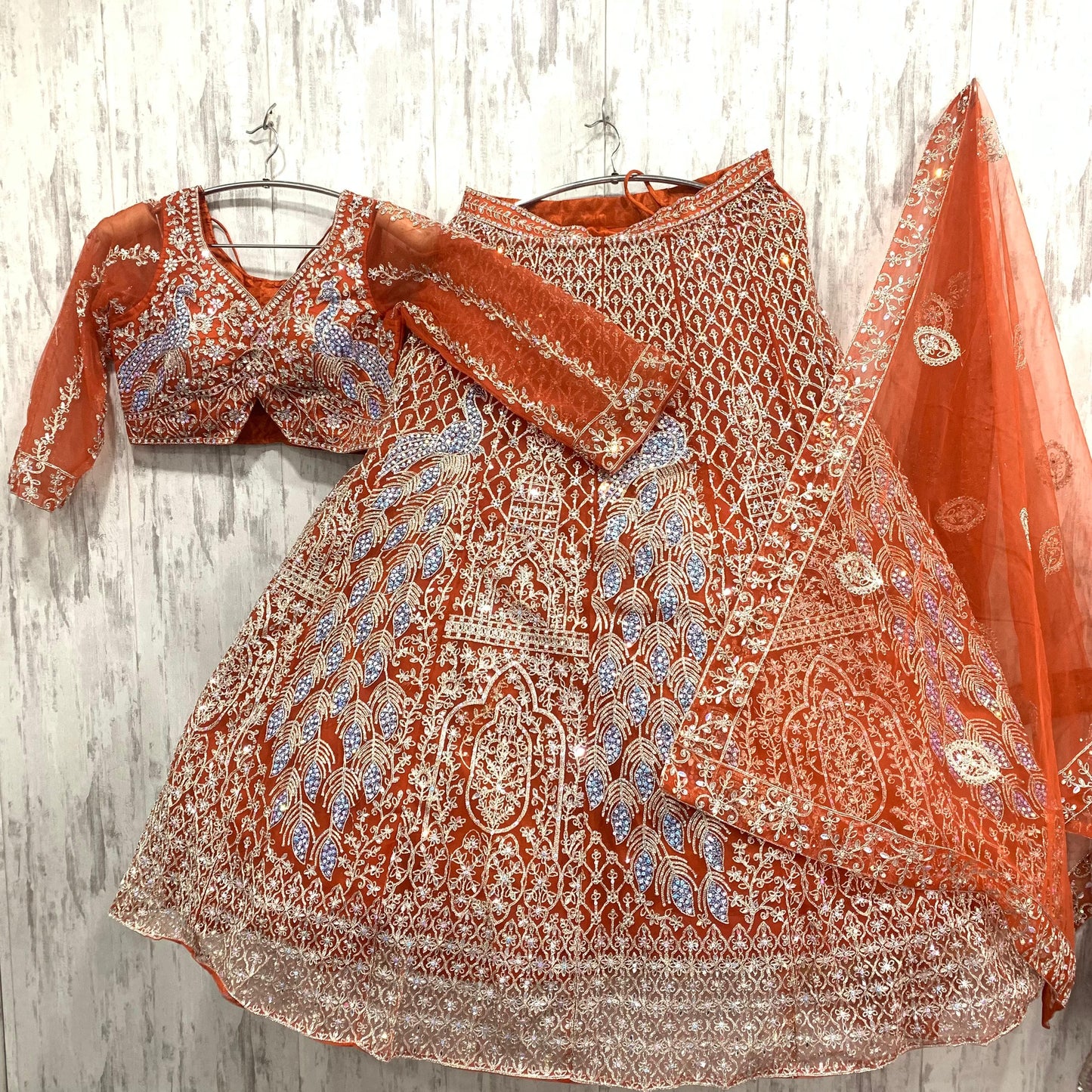 Pretty red peacock crop top Lehenga