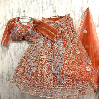 Pretty red peacock crop top Lehenga