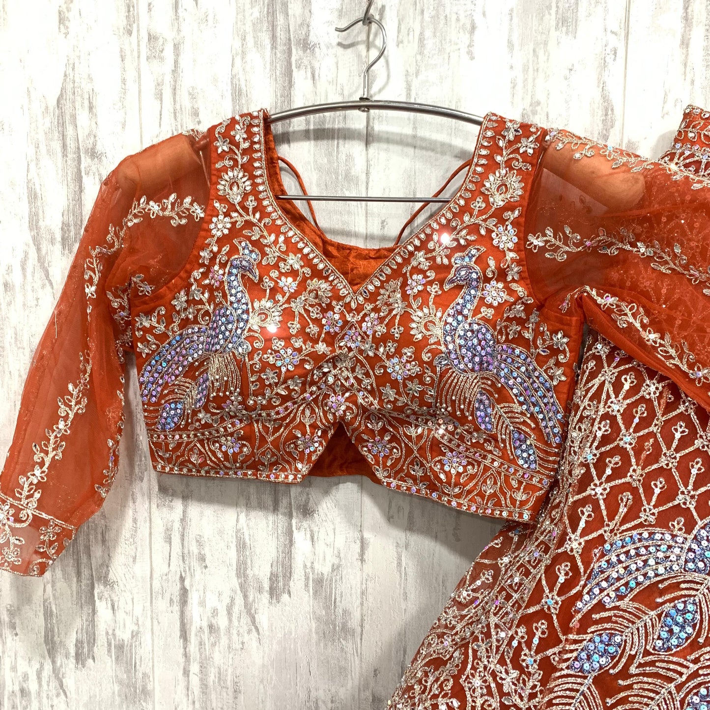 Pretty red peacock crop top Lehenga