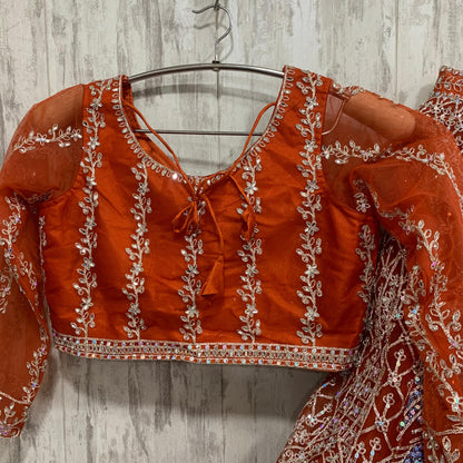 Pretty red peacock crop top Lehenga