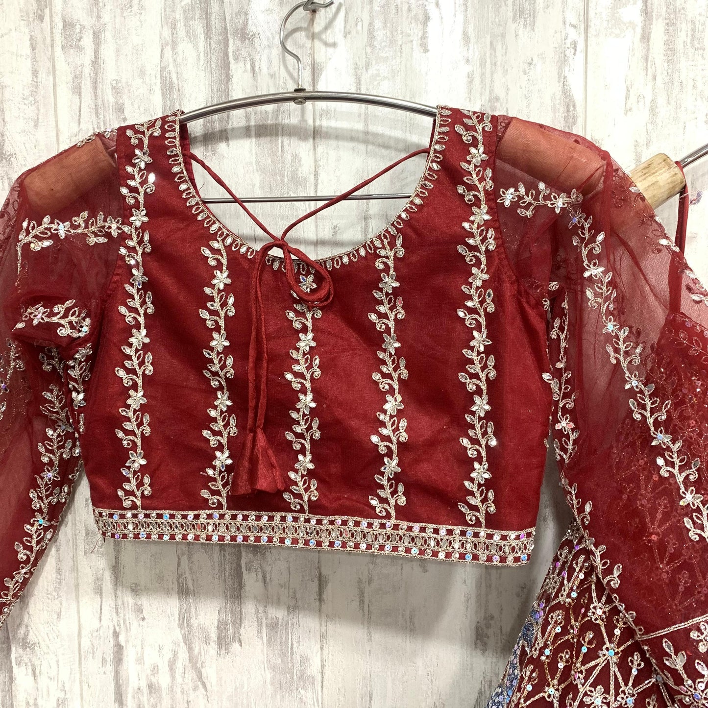 Pretty red peacock crop top Lehenga