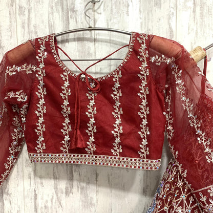 Pretty red peacock crop top Lehenga
