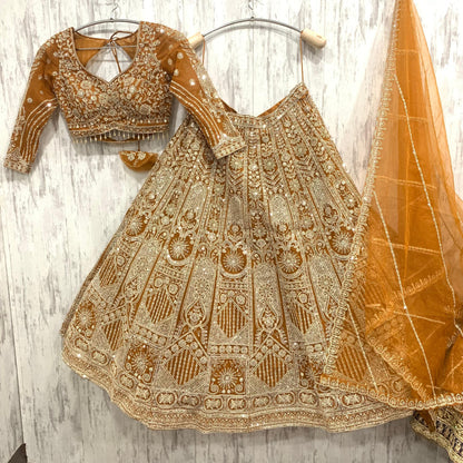 Amazing mustard orange crop top Lehenga