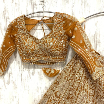 Amazing mustard orange crop top Lehenga