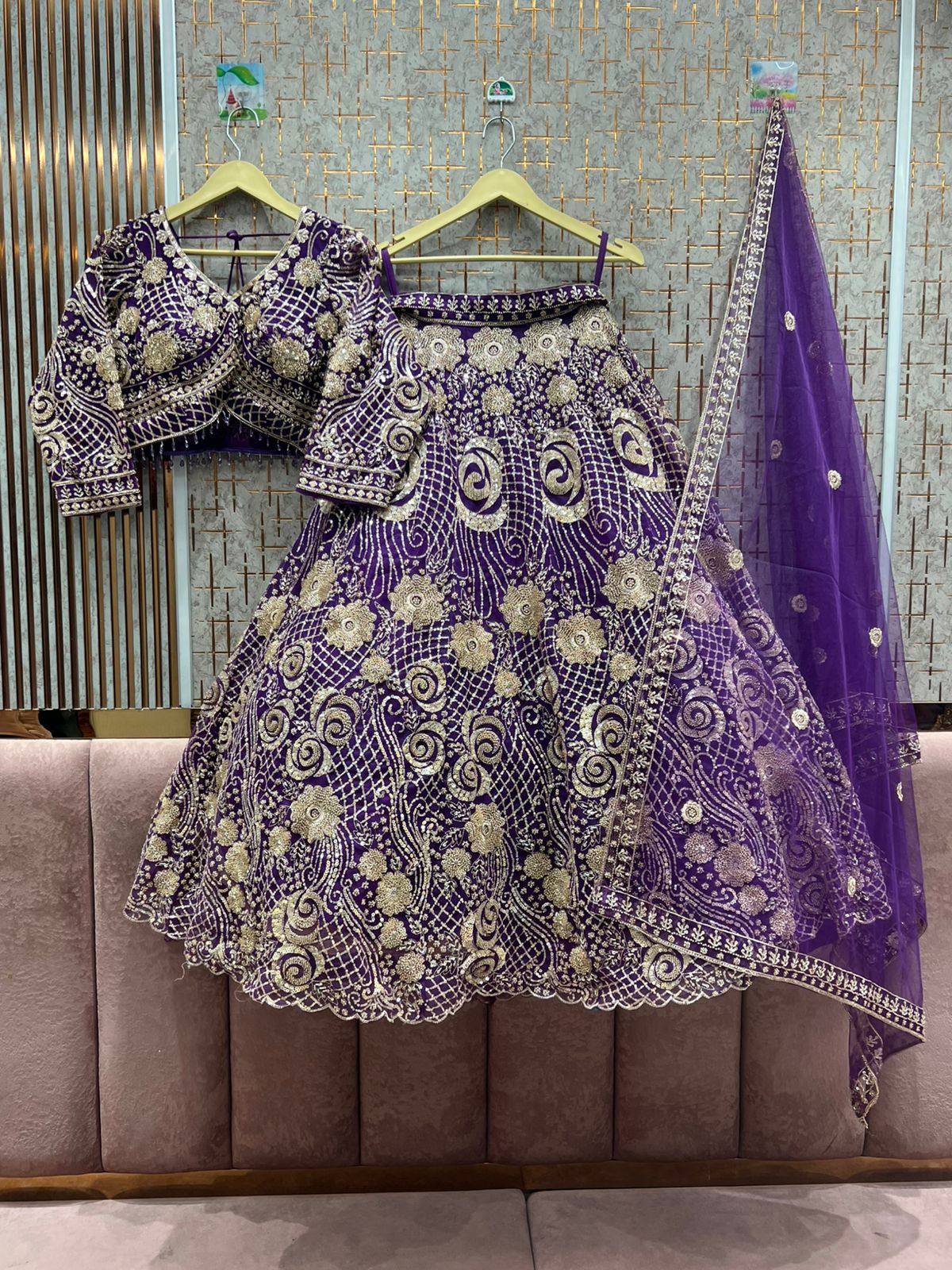 Attractive pink crop top Lehenga