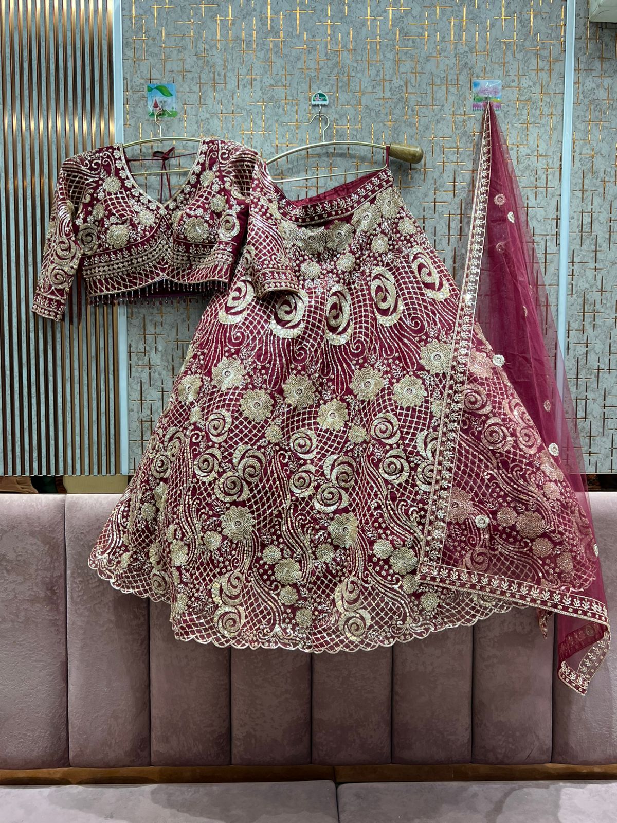 Attractive pink crop top Lehenga