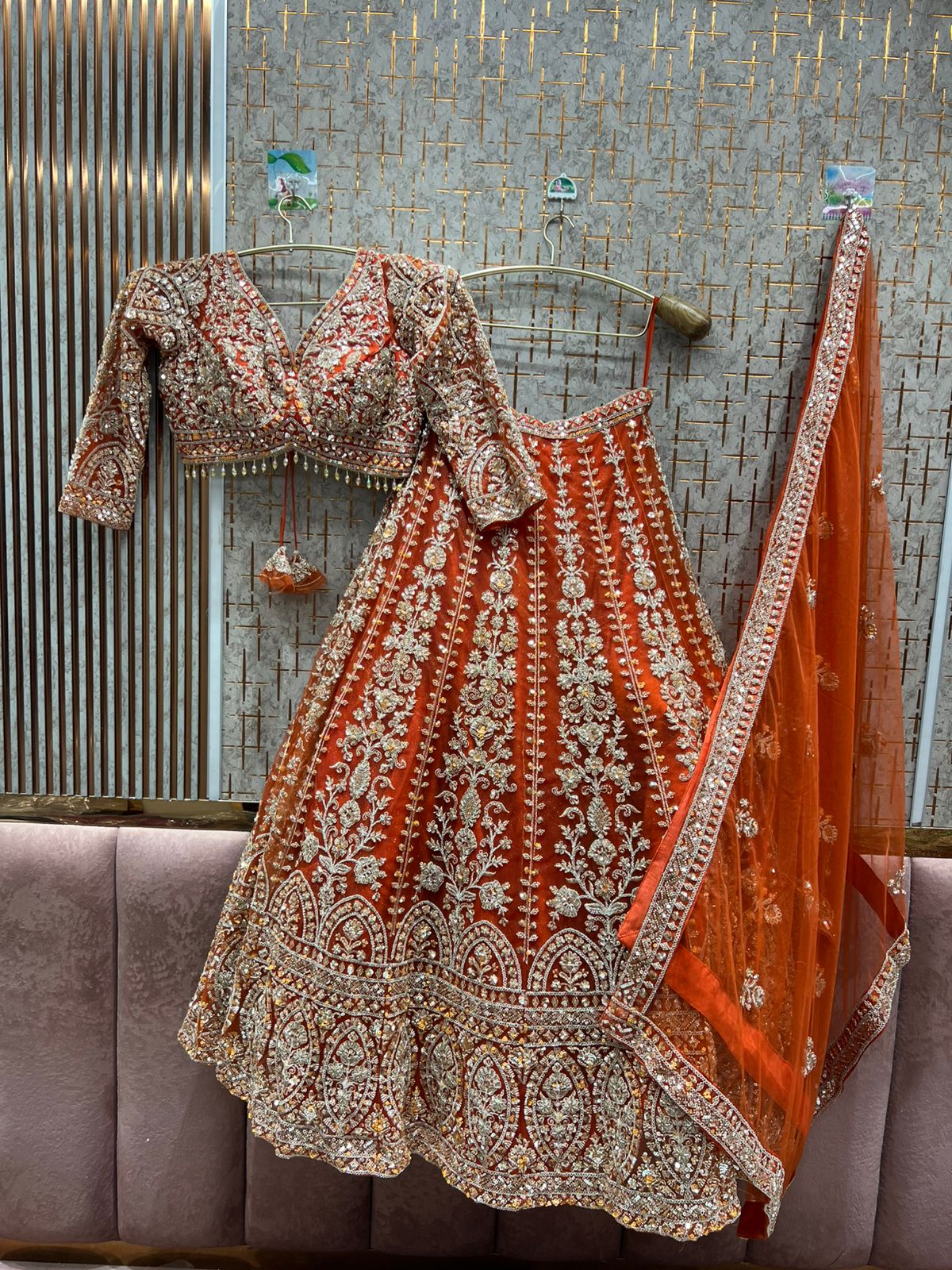 Designer red pink Crop top Lehenga