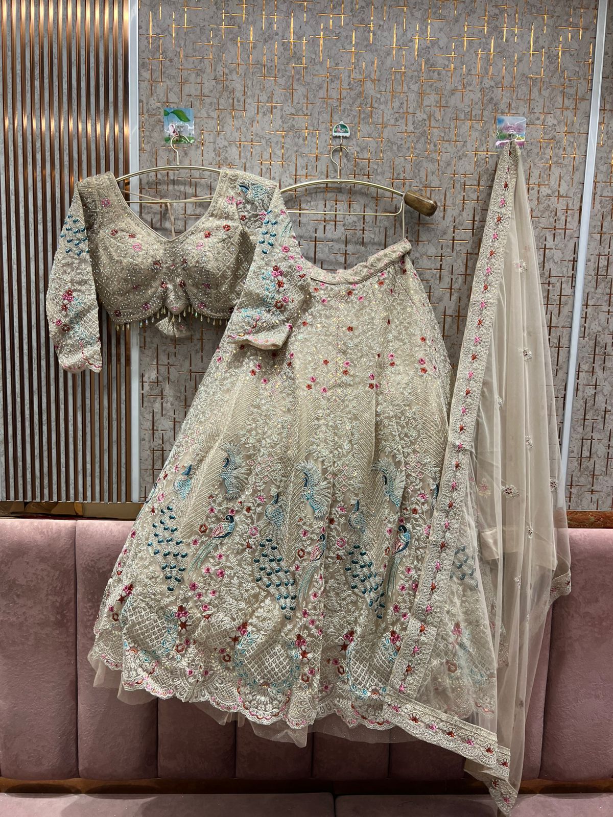 Lavishing pink peacock crop top Lehenga